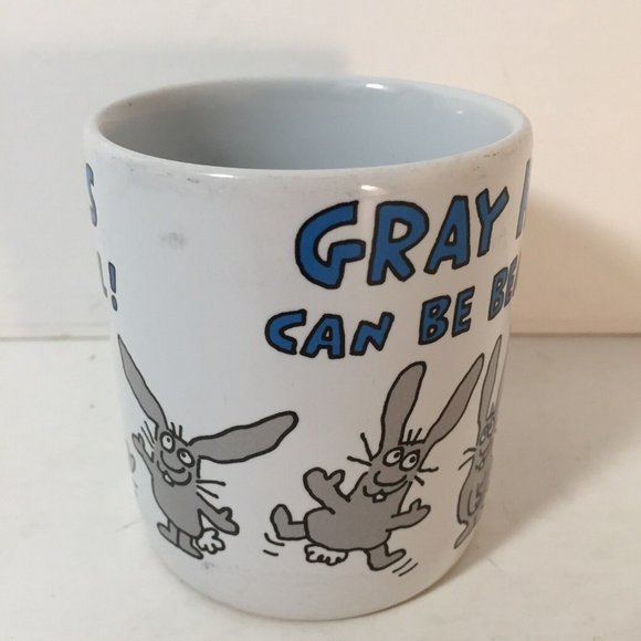 Gray Hares Coffee Tea Mug Cup Can Be Beautiful Aging Bunny Rabbits Carlton USED - Picture 3 of 6